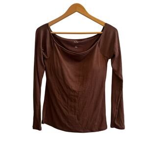 Klassy Network Bra Free Top XL Brown Ribbed Boat Neck Brami Tee Basic Layering